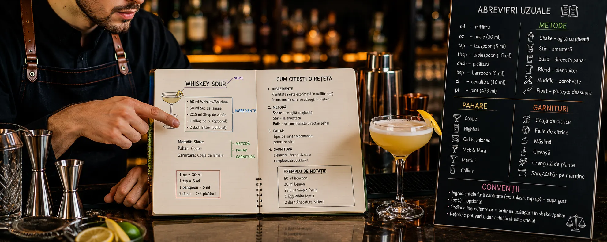 Cum Citești o Rețetă de Cocktail: Notații, Abrevieri și Convenții